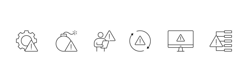 Set of risk management line icon collection. Containing alert, caution, danger, error, exclamation mark symbol. vector