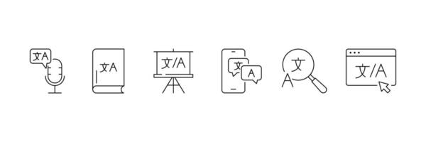 Set of Translation lined icon collection. Bilingual, dictionary, communication symbol. vector