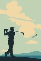 Golfer swinging club at sunset vector