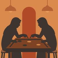 Two silhouettes playing a board game vector