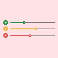 Set of media player buttons. Illustration of play, pause, and stop buttons with colored progress lines, suitable for media player interfaces, music apps, or modern and simple UI vector