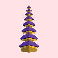 Pagoda. Illustration of a temple with a tiered roof in purple and yellow, suitable for themes of Balinese culture, traditional architecture, tourism, and typical Indonesian icon vector