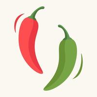 Simple illustration of fresh red and green hot chili peppers. Minimalist icon for spicy food, cuisine, or seasoning concepts, isolated on a light background vector