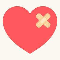 A red heart with an adhesive plaster. Symbolizes heartbreak, emotional healing, getting over a breakup, love hurts, and self care vector