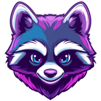 Neon Purple Raccoon Head Vibrant Illustration of a stylized raccoon face, perfect for apparel, gaming, and mascot designs. Features bold colors and a striking, captivating design. png