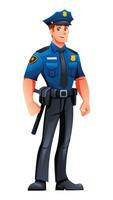 Police officer standing confidently in his uniform with a hat and badge. Cartoon character illustration vector