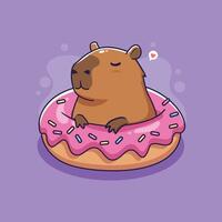Cute Capybara with donut. illustration in cartoon style. vector