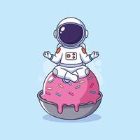 Cute Astronaut Meditating on a Donut Ice Cream in Space illustration vector