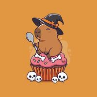 Cute Capybara Witch on a Halloween Cupcake. illustration vector