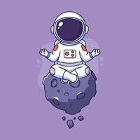 Cute Astronaut Meditating in Space on an Asteroid illustration. vector