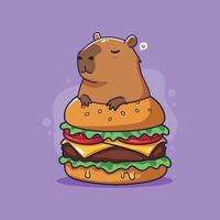 Cute Capybara Enjoying a Delicious Burger. illustration vector