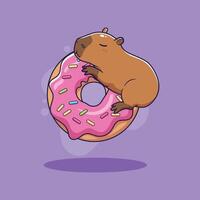 Cute capybara sleeping on a donut. illustration of a capybara vector