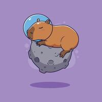 Cute Capybara Astronaut Sleeping on an Asteroid. illustration vector