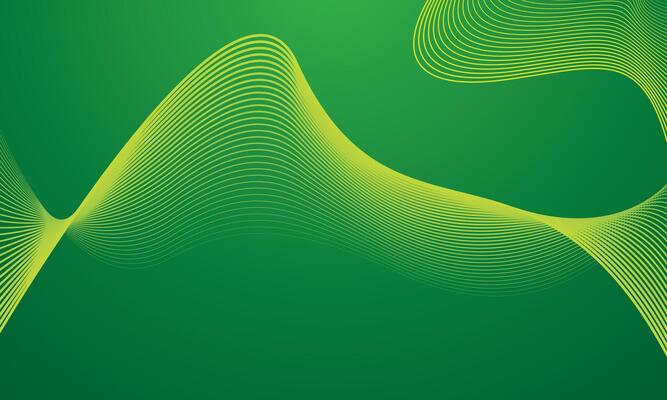 Yellow green line waves on gradient green background. Dynamic wave line pattern