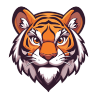 Powerful Tiger Head Mascot Design Fierce Orange Stripes, Intense Gaze, Cartoon Style, Perfect for Logo, Branding, or Team Mascot. High-resolution illustration, easily scalable without quality loss. png