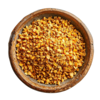 Close-Up of Dried Fenugreek Granules in Rustic Ceramic Bowl Isolated on Transparent Background png