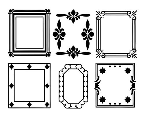 Collection of elegant black and white frames suitable for decoration and graphic design projects