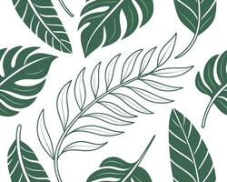 Elegant seamless pattern featuring a collection of stylized tropical leaves in shades of green vector