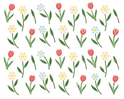 encantador modelo de vistoso flores en un repetido arreglo en un blanco antecedentes vector