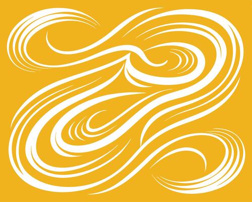 Abstract swirling white lines pattern on a bright yellow background creating a visual design