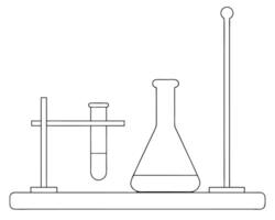 Simple black and white illustration of lab equipment used for scientific experiments and research. vector