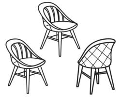 illustration of three elegant and minimalist dining chairs in various perspectives isolated on white vector