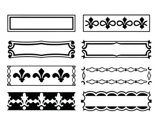 Collection of elegant black and white decorative borders and flourishes for design projects