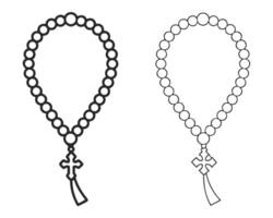 Simple outline illustrations of two rosary beads with crucifixes on a white background. vector