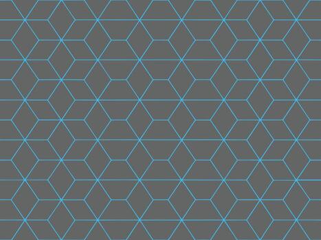 Seamless repeating cube pattern in a geometrical design with a cool blue lines on a dark gray color vector