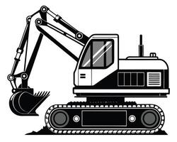 Detailed illustration of a black and white excavator showing construction and heavy machinery design vector