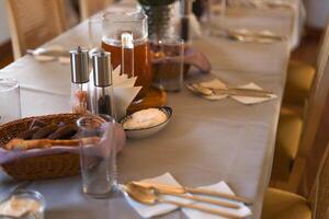 table setting in vintage style in the countryside photo