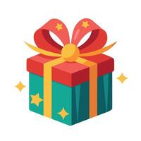 Gift box with red ribbon and star illustration vector