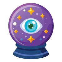 An illustration of a crystal ball with an eye inside vector