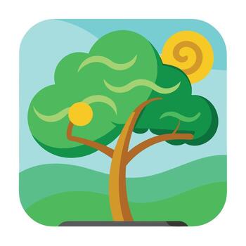 Tree app icon with a sun and a tree vector