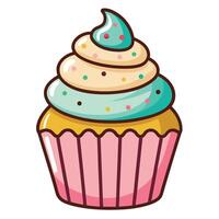A cupcake with a colorful frosting on top vector