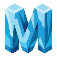 A cool letter M carved from shimmering ice with transparency, offering a crisp and chilly look. vector