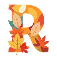 capital letter r crafted with autumn leaves texture warm fall colors vector