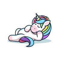 unicorn lying down with head resting on hand cartoon vector