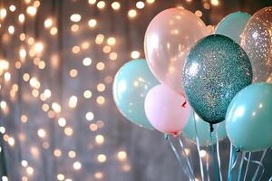 Balloons in pastel colors and glitter photo