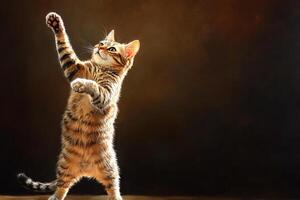 Cat reaching up in a playful pose photo