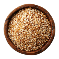 Close-Up of Toasted Sesame Seeds in Handmade Wood Bowl on Transparent Background png