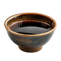 Side View of Traditional Rustic Bowl Containing Soy Sauce Isolated on Transparent Background png
