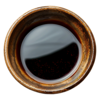Top View of Oriental Soy Sauce Bowl with Reflective Surface and Texture Isolated on Transparent Background png