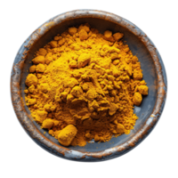 Handcrafted Pottery Bowl Containing Ground Turmeric Isolated on Transparent Background png