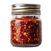 Glass Jar Filled with Crushed Red Chili Flakes on Transparent Background png