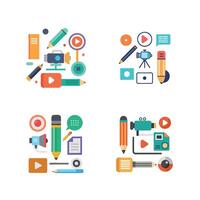 Content Creation Icons Bundle, Pencil, Camera, Microphone on White Background vector