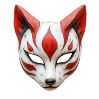 Fox Spirit Mask Featuring Hand-Painted Red and White Patterns Isolated on Transparent Background png