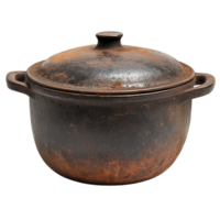Vintage Cast Iron Casserole Pot with Lid Isolated on Transparent Background png
