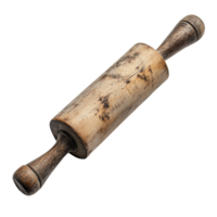 Retro Wooden Rolling Pin with Distressed Surface and Patina Isolated on Transparent Background png
