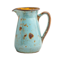 Old-Fashioned Metal Pitcher with Aged Enamel Coating and Weathered Rust Marks Isolated on Transparent Background png